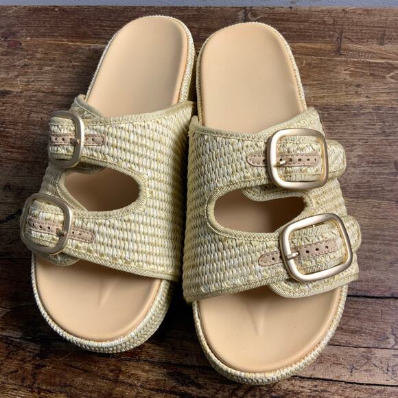 Raffia Platform Double Band Slide sandals NWOT size 9 - Picture 2 of 6